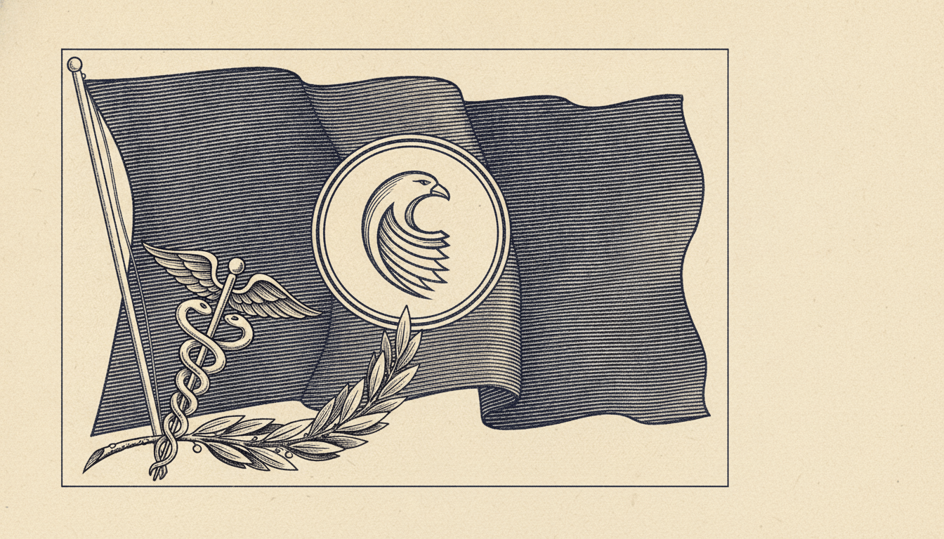 Engraved illustration of the flag of the U.S. Department of Health and Human Services
